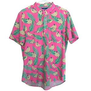 Chubbies Pink Bananas Pullover Relaxed Fit Short Sleeve Polo Shirt